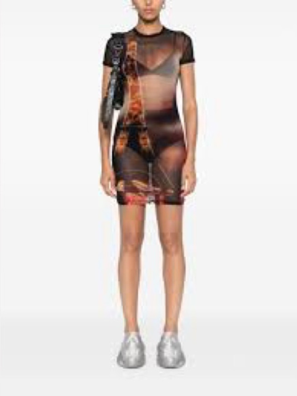 JEAN PAUL GAULTIER pigalle print mesh mini dress size S
